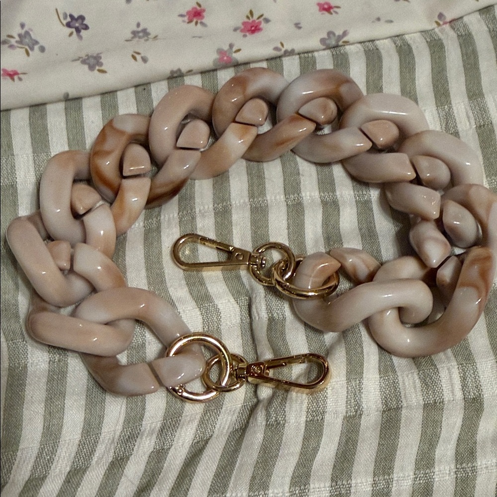 Chunky Marbled Beige Acrylic Chain Strap with Gold Hardware